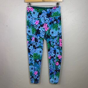 Lilly Pulitzer Luxletic Leggings Floral Pocket The Weekender 26" Large Blue